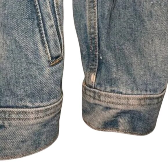 Wear Jeans Retro Long Sleeve Button Worn Broken In Frayed Hole Denim Jacket Coat - Picture 6 of 6